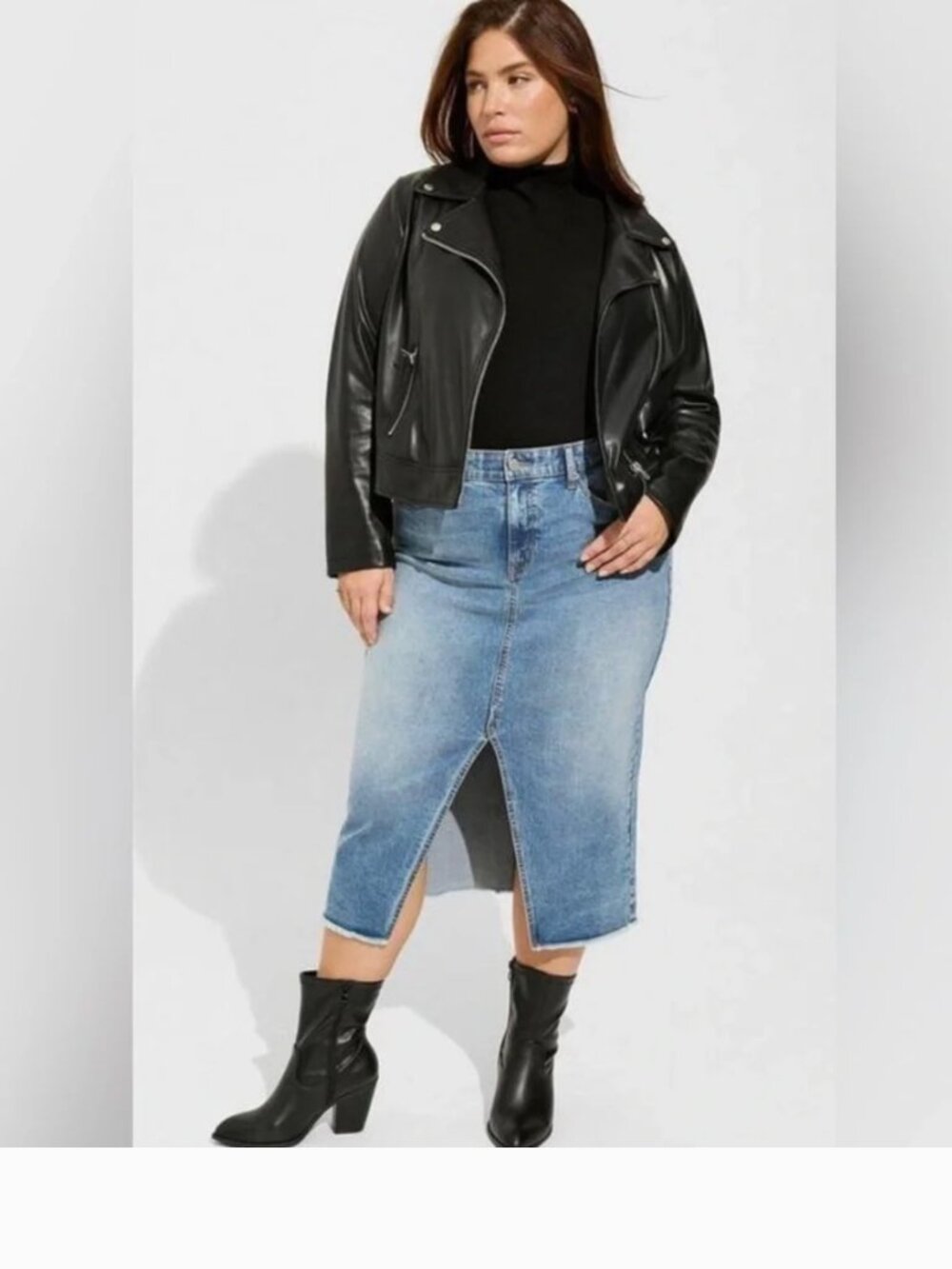 NWOT Torrid Plus Size 14 Midi Denim Long Front Split Skirt